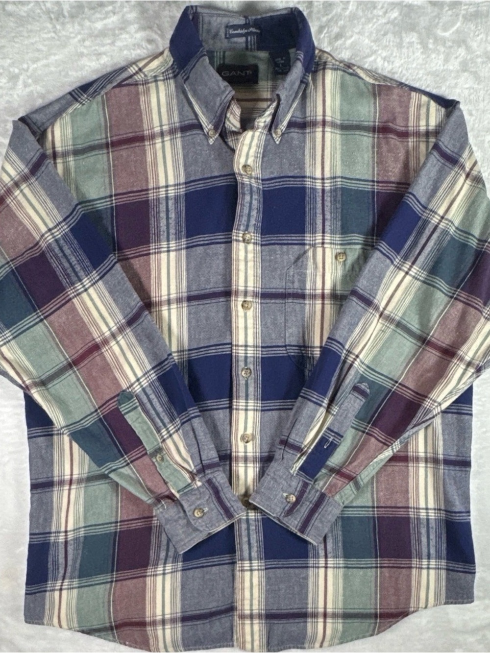 GANT Cambridge Plaid Button Down Shirt Men’s Large Blue Green 100% Cotton